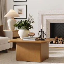 Modern Rustic Wood Square Coffee Table Light Brown