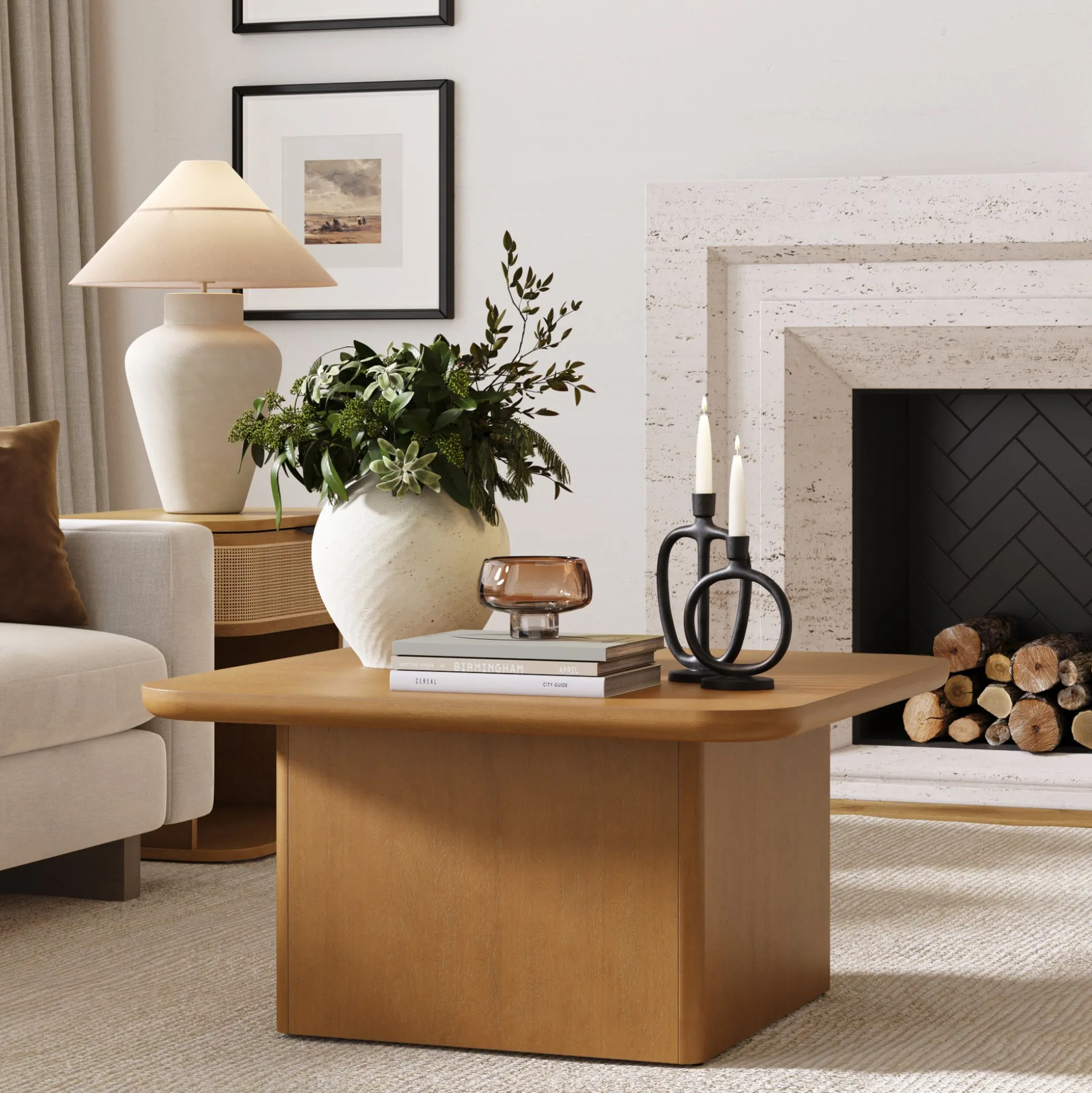 Modern Rustic Wood Square Coffee Table Light Brown