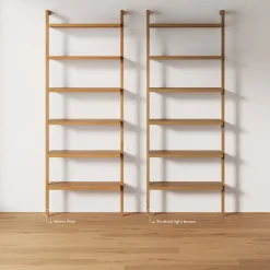 Modern 6-Shelf Wall Mounted Solid Wood Bookcase Warm Pine (Set of 2)