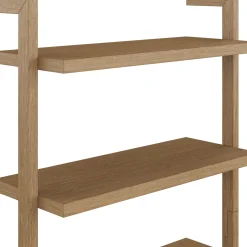 Modern 6-Shelf Wall Mounted Solid Wood Bookcase Light Brown