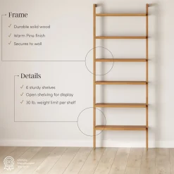 Modern 6-Shelf Wall Mounted Solid Wood Bookcase Warm Pine (Set of 3)