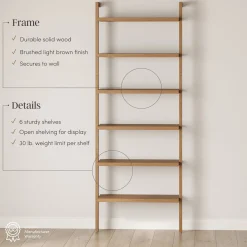 Modern 6-Shelf Wall Mounted Solid Wood Bookcase Light Brown (Set of 4)