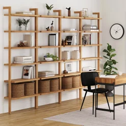 Modern 6-Shelf Wall Mounted Solid Wood Bookcase Warm Pine (Set of 4)