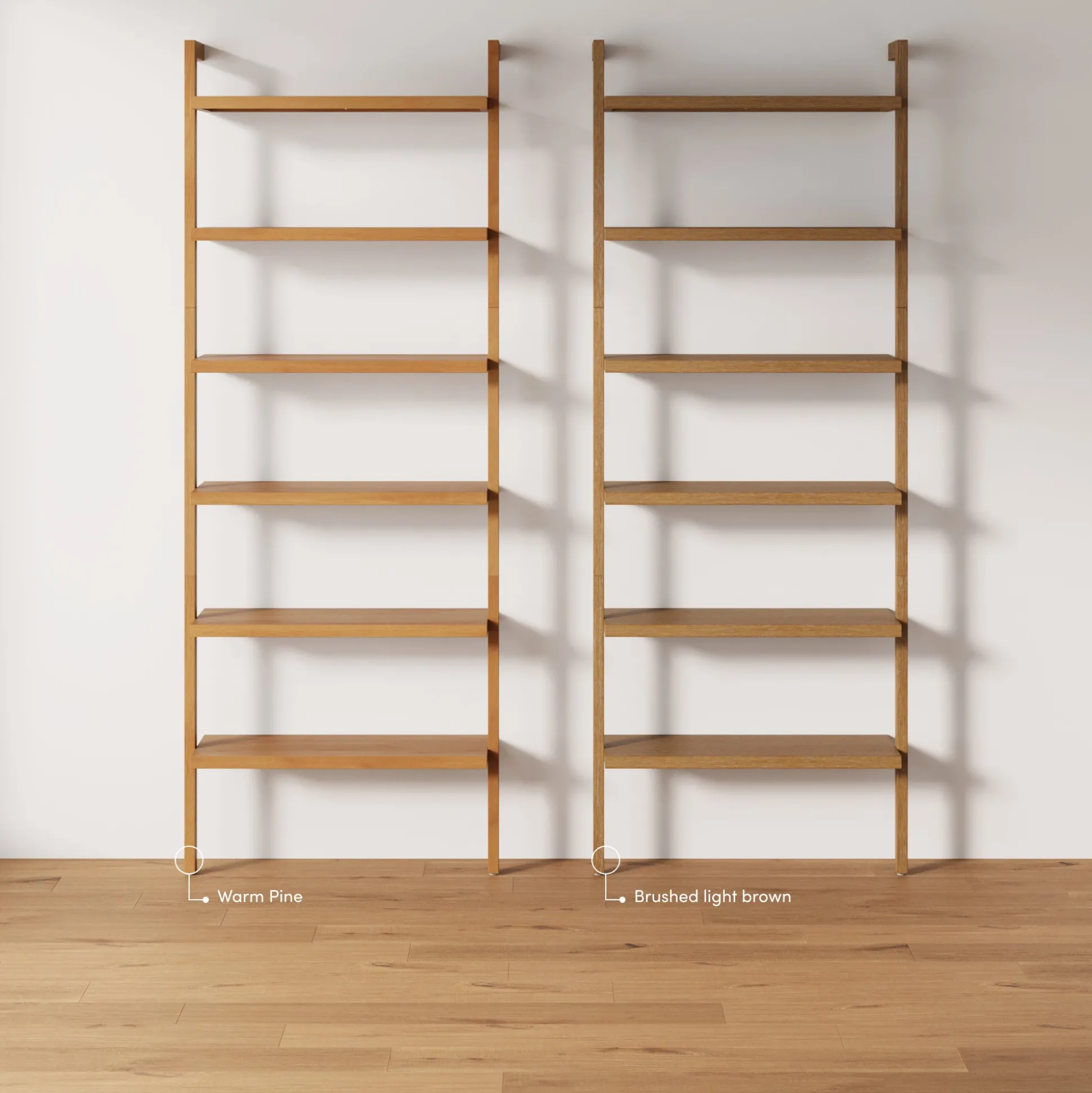 Modern 6-Shelf Wall Mounted Solid Wood Bookcase Warm Pine (Set of 4)