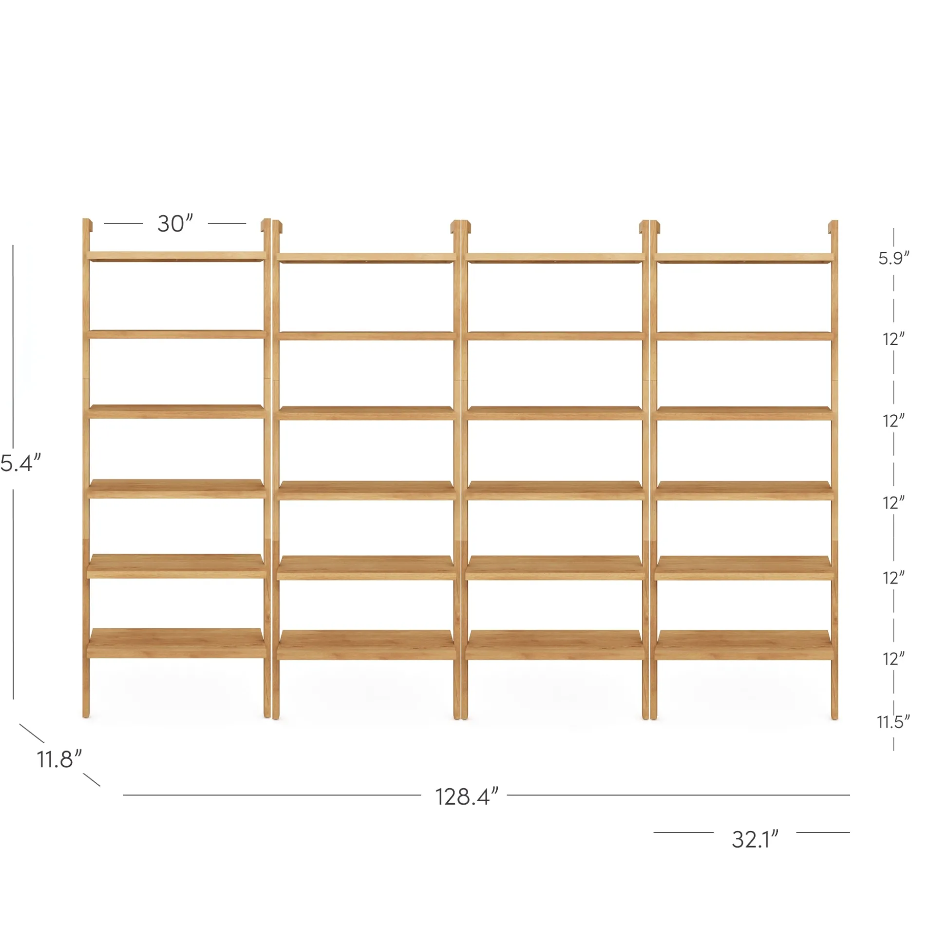 Modern 6-Shelf Wall Mounted Solid Wood Bookcase Warm Pine (Set of 4)