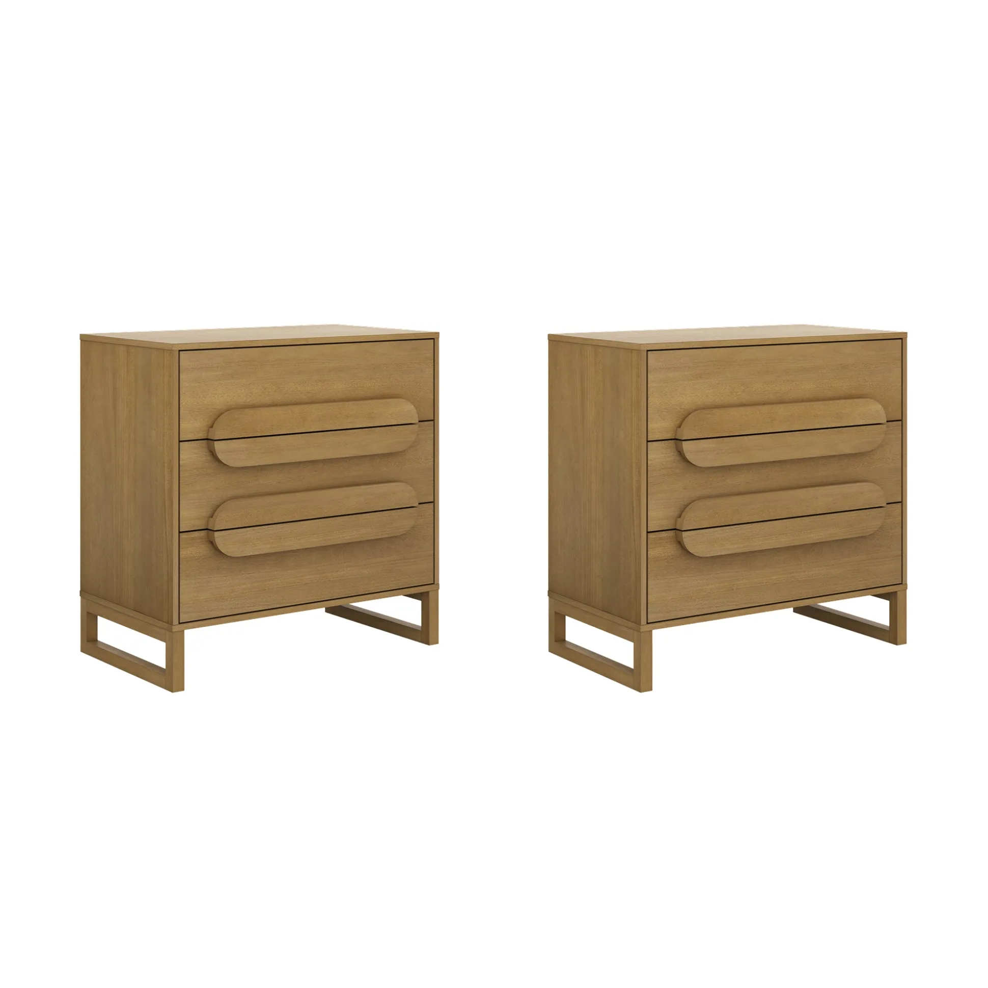 Modern Solid Wood 3-Drawer Dresser with Integrated Handles (Set of 2)