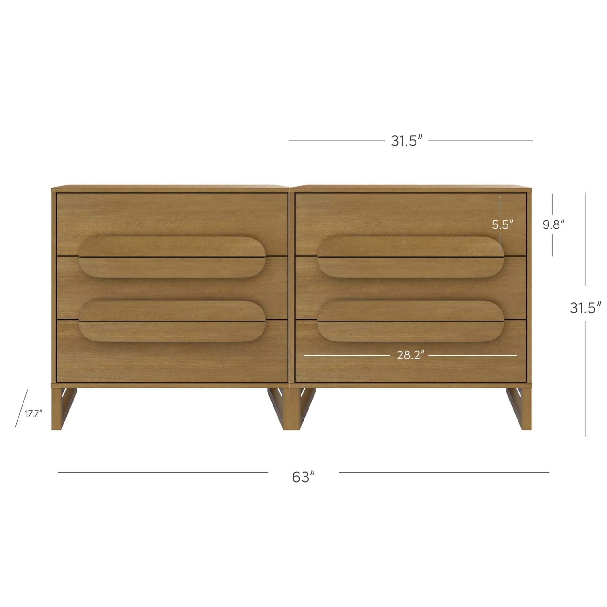 Modern Solid Wood 3-Drawer Dresser with Integrated Handles (Set of 2)