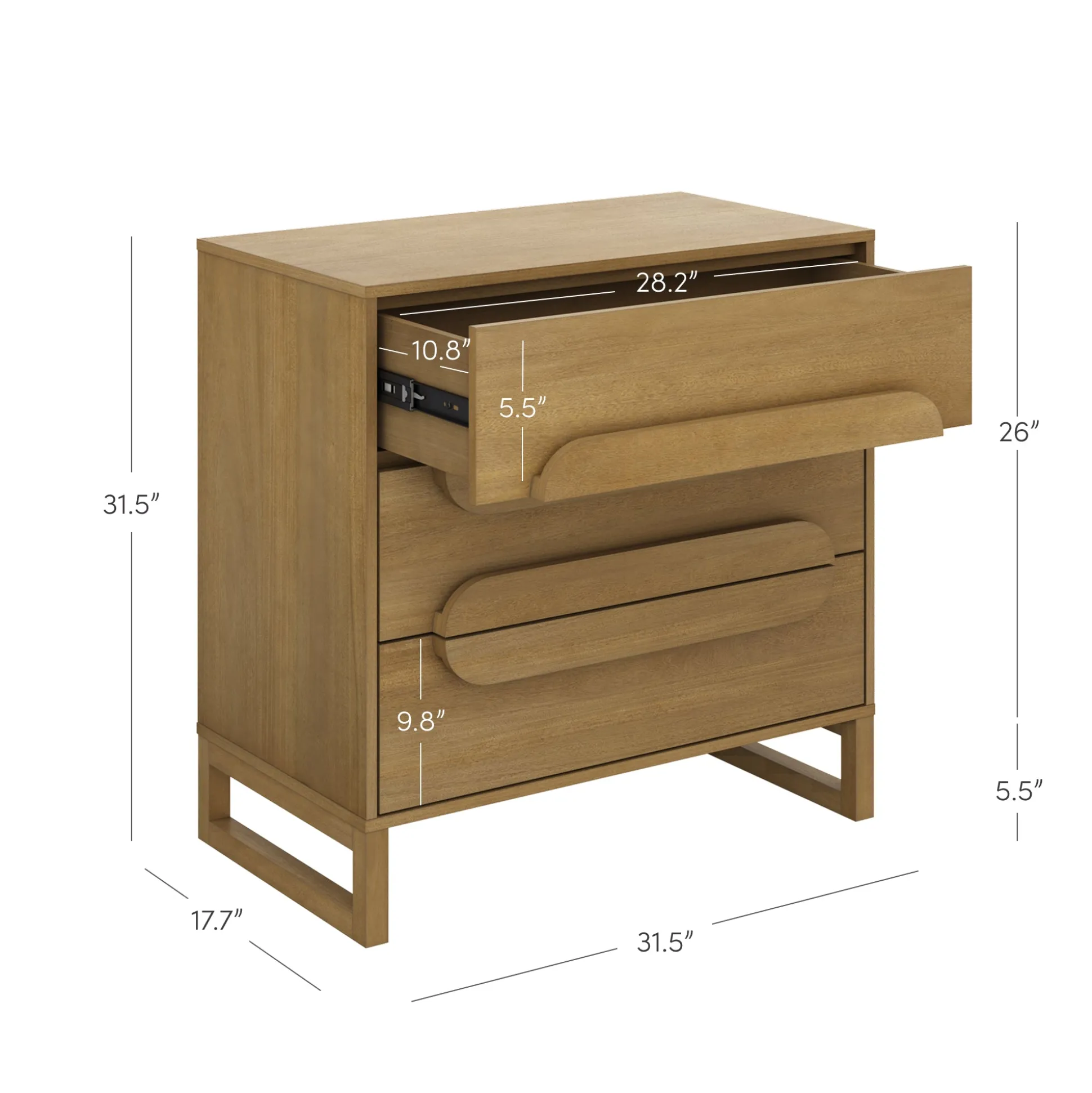 Modern Solid Wood 3-Drawer Dresser with Integrated Handles (Set of 2)