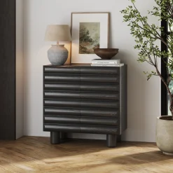 Modern Solid Wood TV Stand Cabinet with Sculpted Door for TVs up to 65