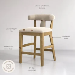 Modern Upholstered Bar Stools with Back Light Brown (Set of 3)