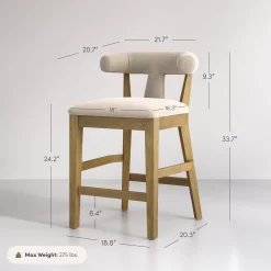 Modern Upholstered Bar Stool with Back Light Brown