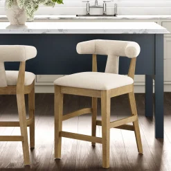 Modern Upholstered Bar Stool with Back Light Brown
