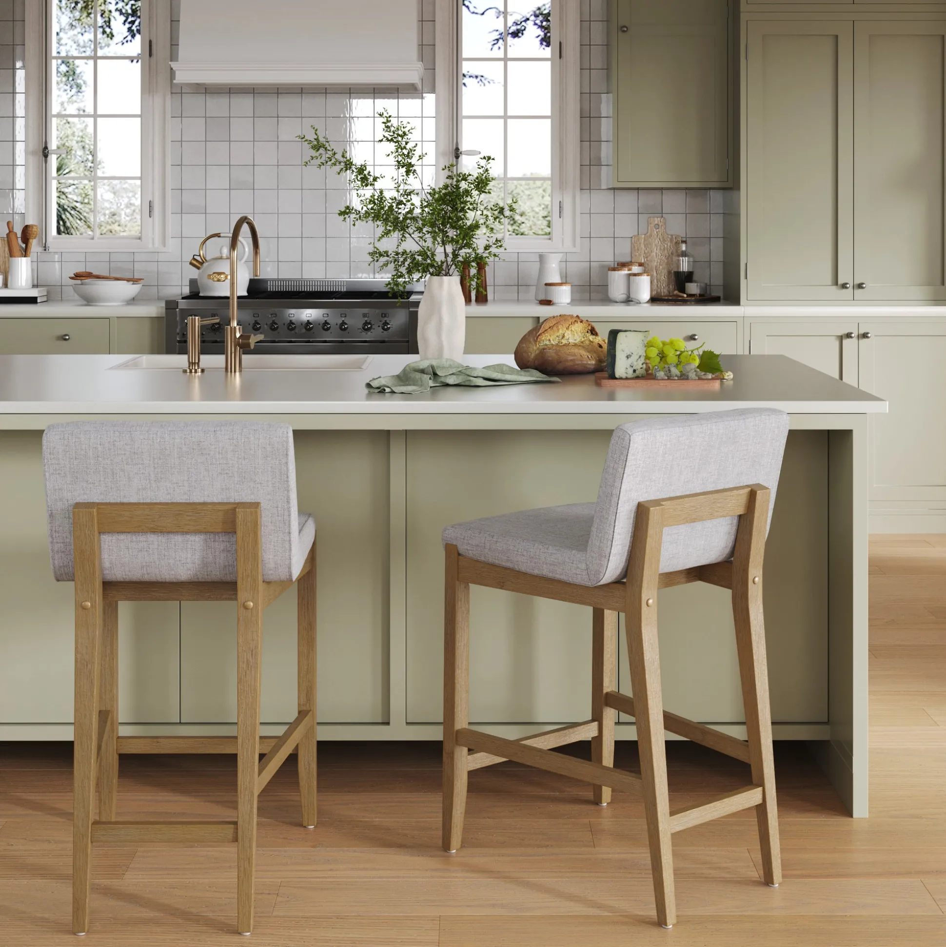 Modern Upholstered Counter Height Bar Stool w/ Back Gray