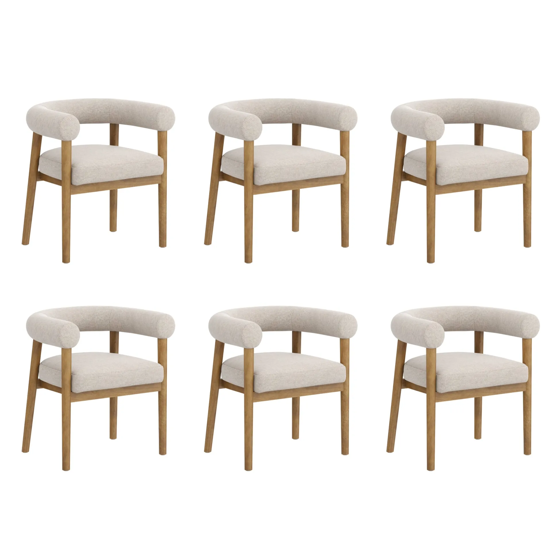 Modern Upholstered Curved Back Dining Chair Flax/Light Brown (Set of 6)