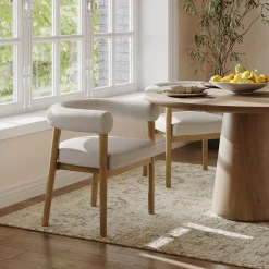 Modern Upholstered Curved Back Dining Chair Flax/Light Brown (Set of 2)