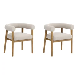 Modern Upholstered Curved Back Dining Chair Flax/Light Brown (Set of 2)