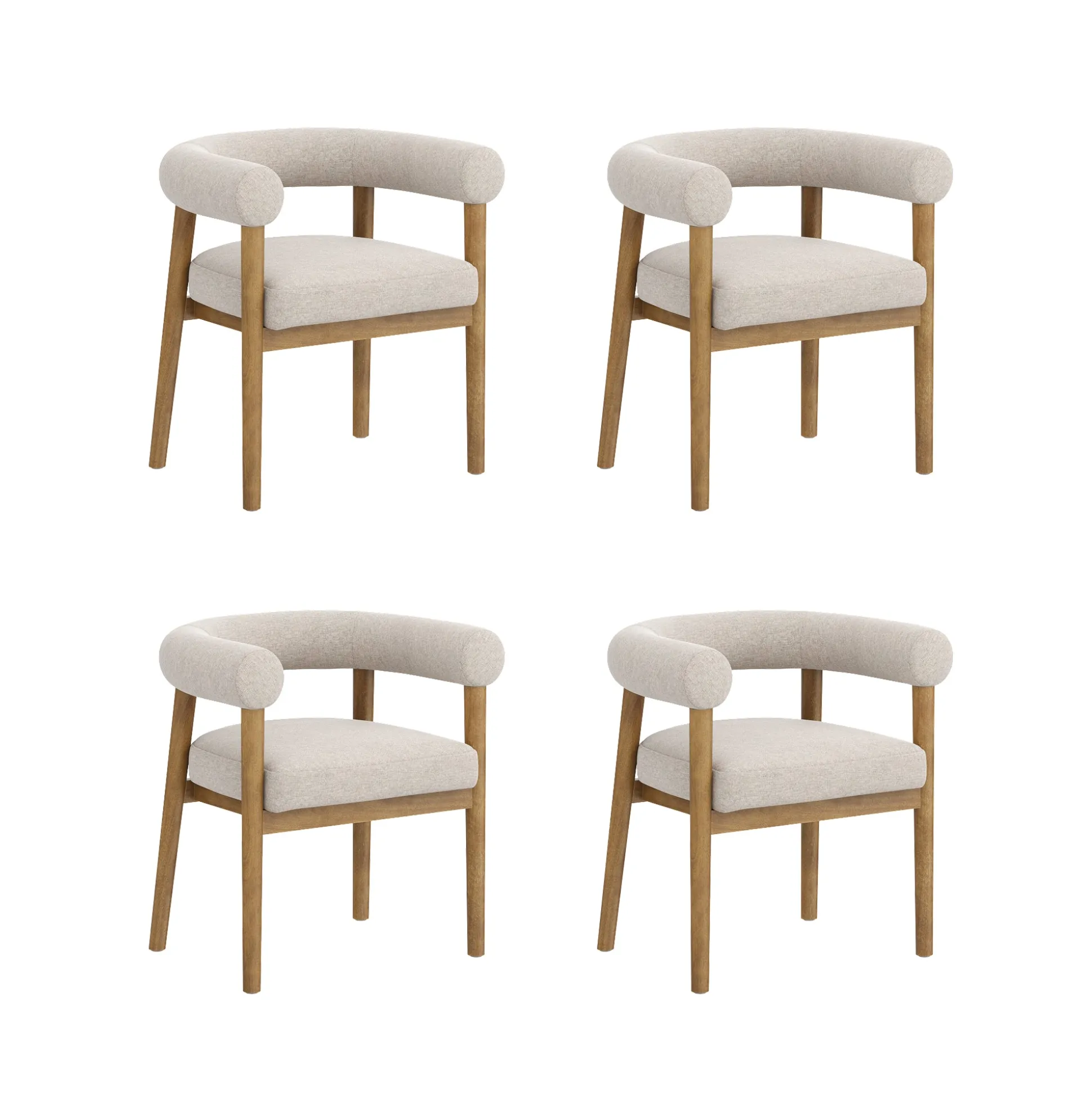 Modern Upholstered Curved Back Dining Chair Flax/Light Brown (Set of 4)