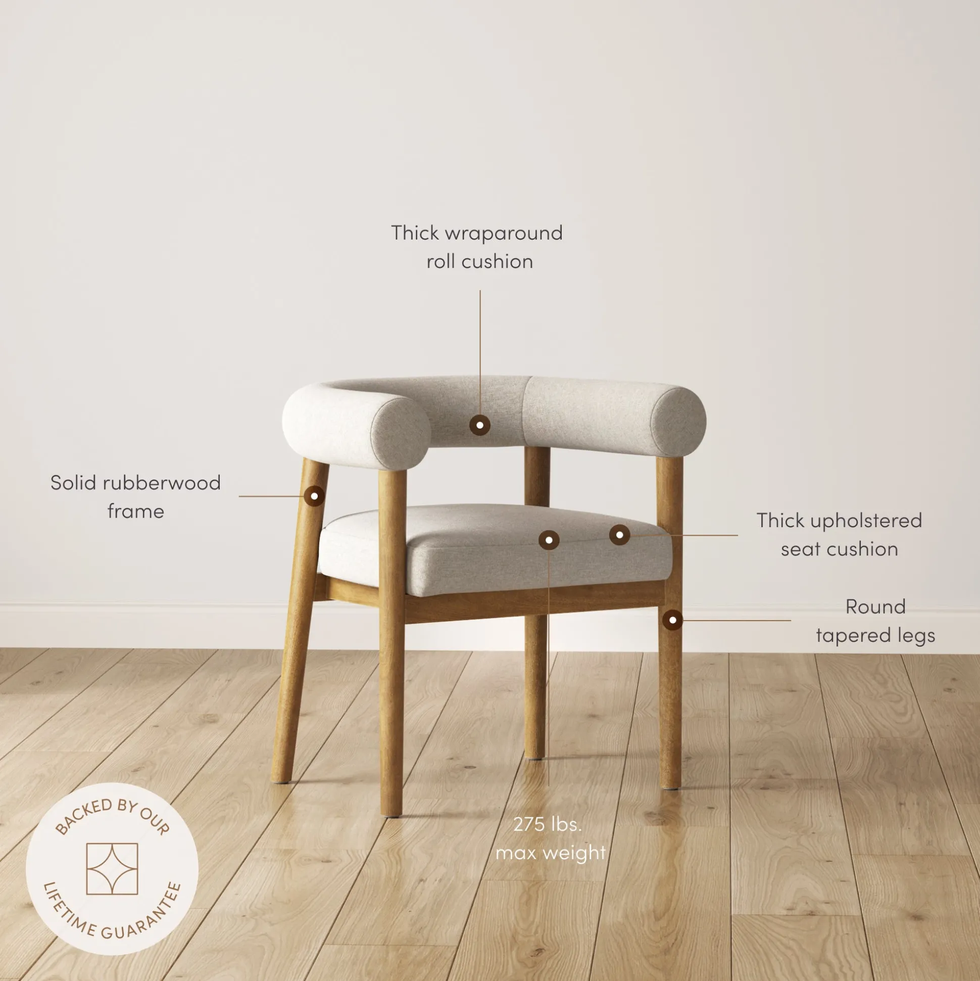 Modern Upholstered Curved Back Dining Chair Flax/Light Brown (Set of 4)