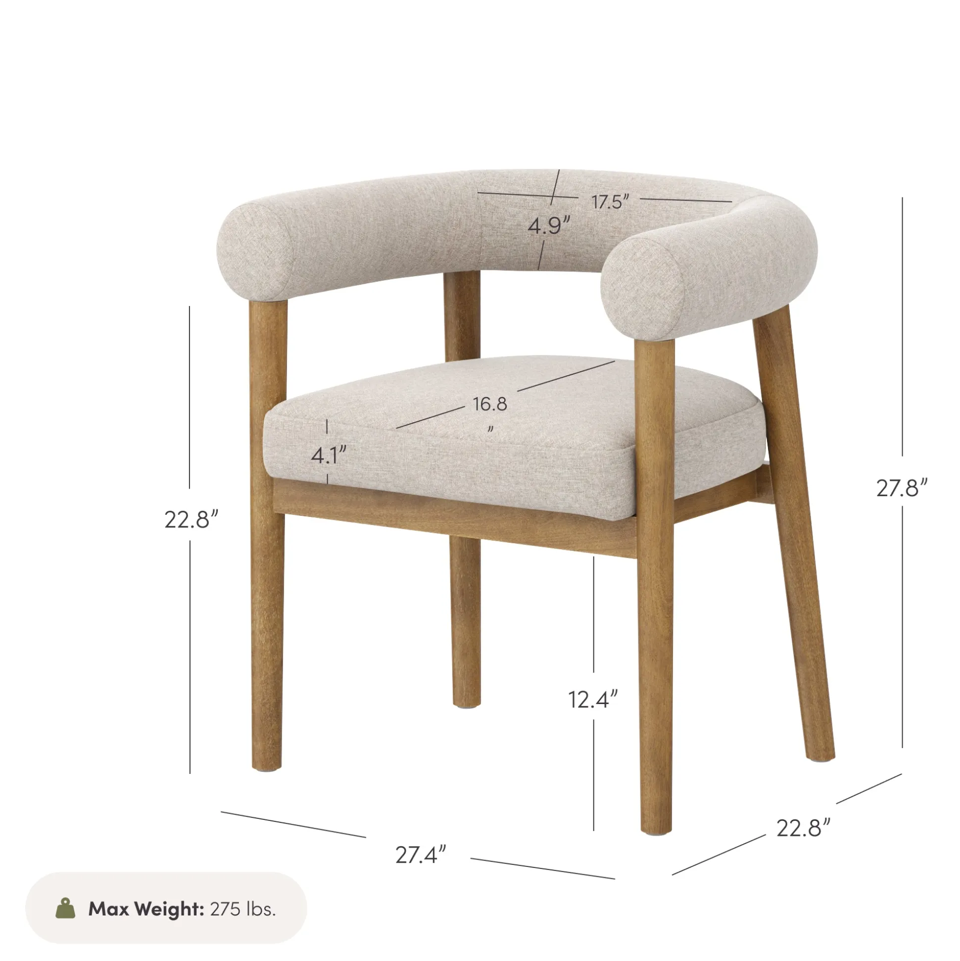 Modern Upholstered Curved Back Dining Chair Flax/Light Brown (Set of 4)