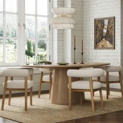 Modern Upholstered Curved Back Dining Chair Flax/Light Brown (Set of 4)