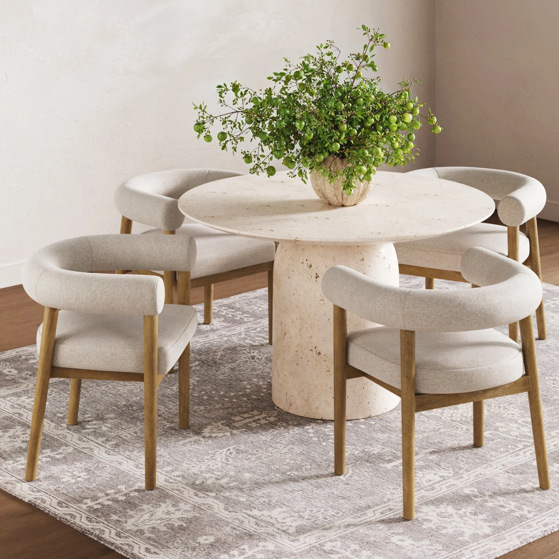 Modern Upholstered Curved Back Dining Chair Flax/Light Brown (Set of 4)