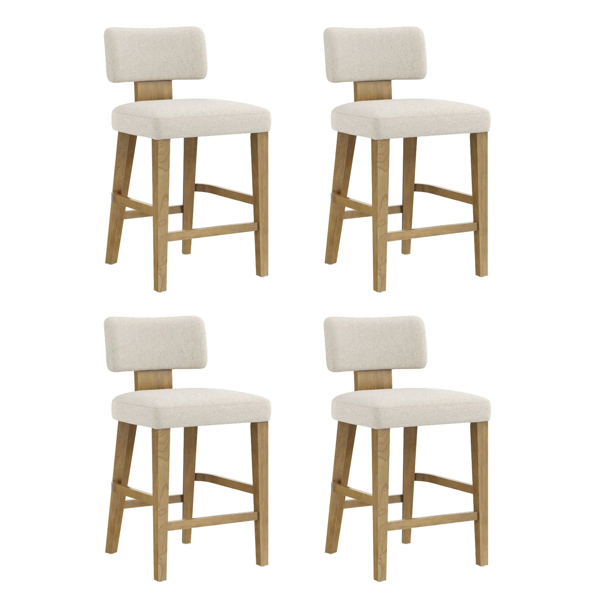 Modern Upholstered Stool with Bent Wood Back Flax/Light Brown (Set of 4)