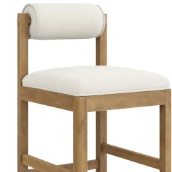 Modern Wood & Boucle Bar Stool with Bolster Back Cream/Light Brown (Set of 3)