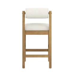 Modern Wood & Boucle Bar Stool with Bolster Back Cream/Light Brown (Set of 2)