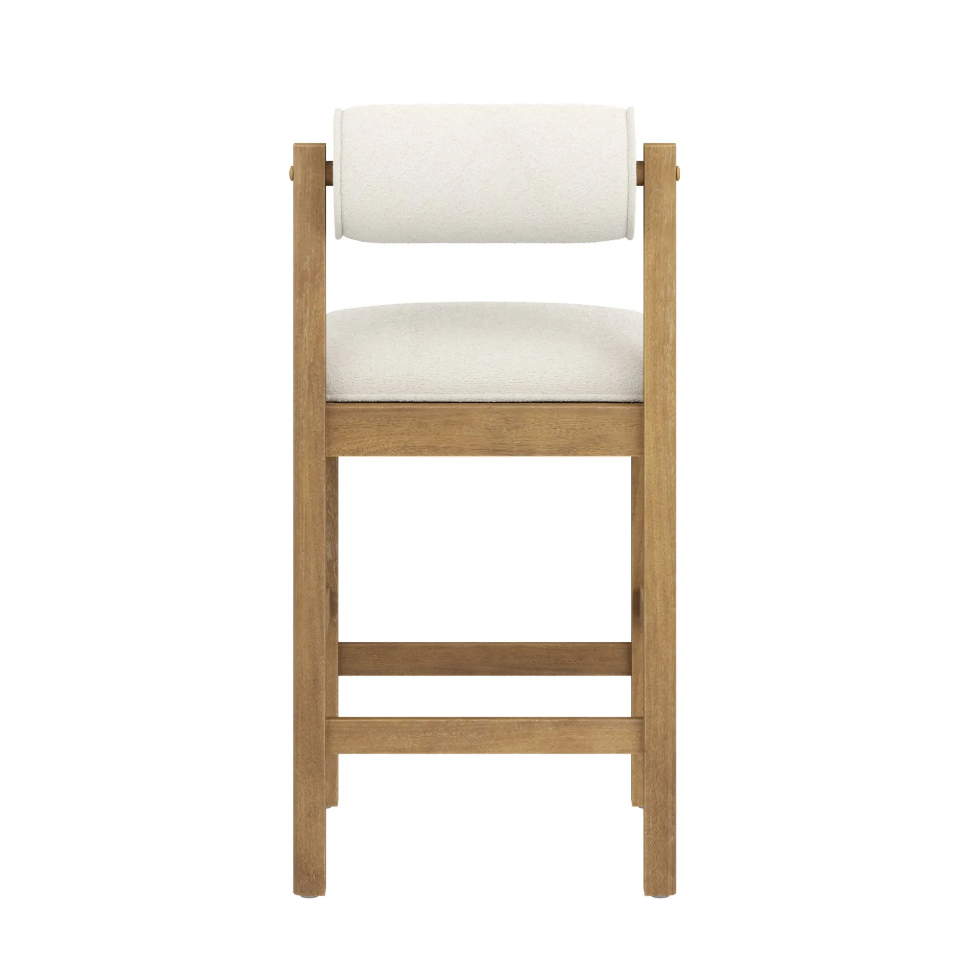 Modern Wood & Boucle Bar Stool with Bolster Back Cream/Light Brown (Set of 2)