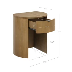 Modern Wood Curved Nightstand with Drawer Light Brown (Set of 2)