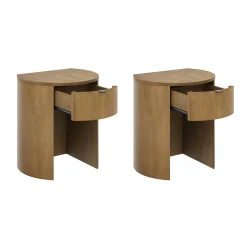 Modern Wood Curved Nightstand with Drawer Light Brown (Set of 2)