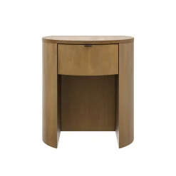 Modern Wood Curved Nightstand with Drawer Light Brown