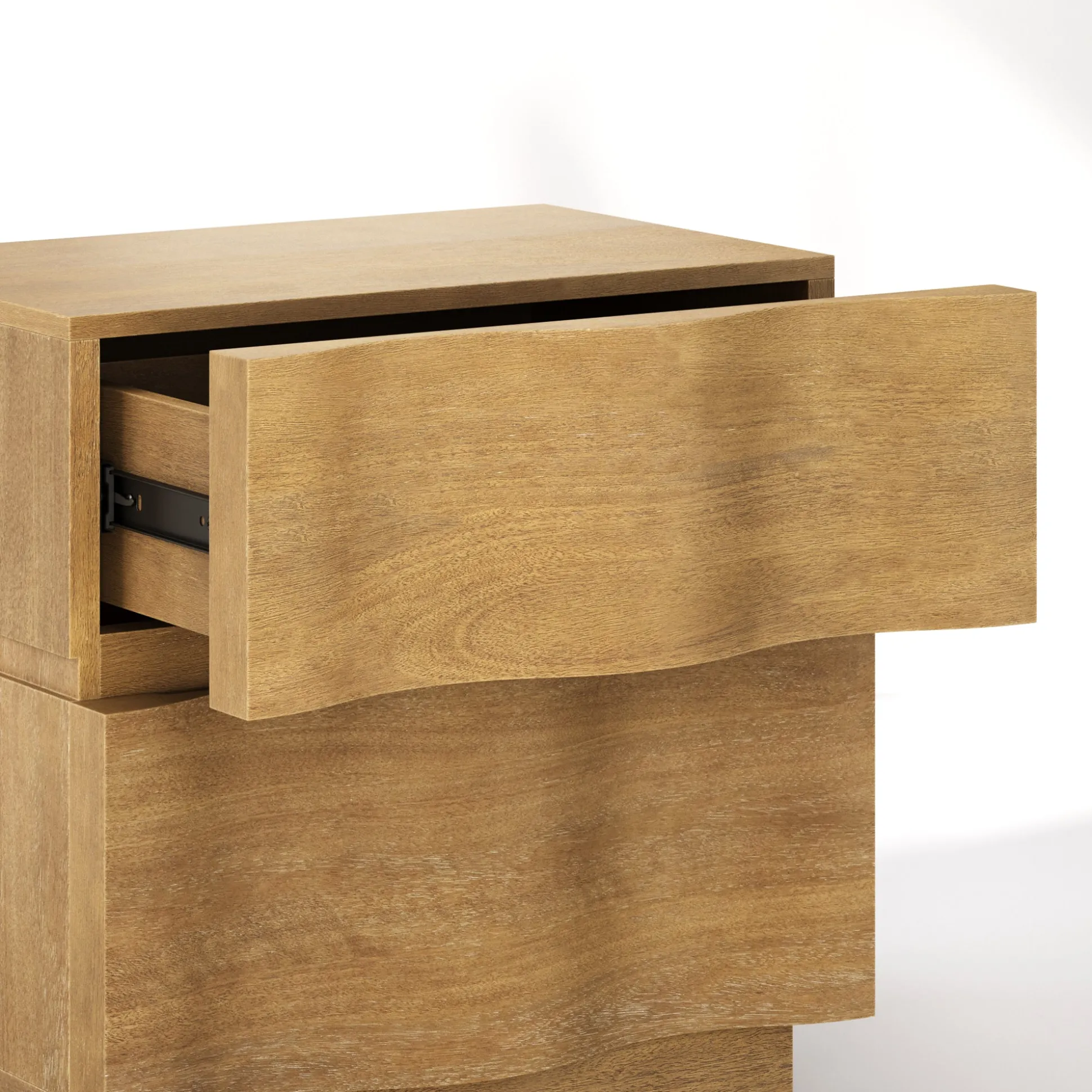 Modern Wood 2-Drawer Nightstand with Wavy Fronts Light Brown (Set of 2)
