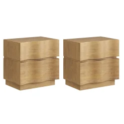Modern Wood 2-Drawer Nightstand with Wavy Fronts Light Brown (Set of 2)
