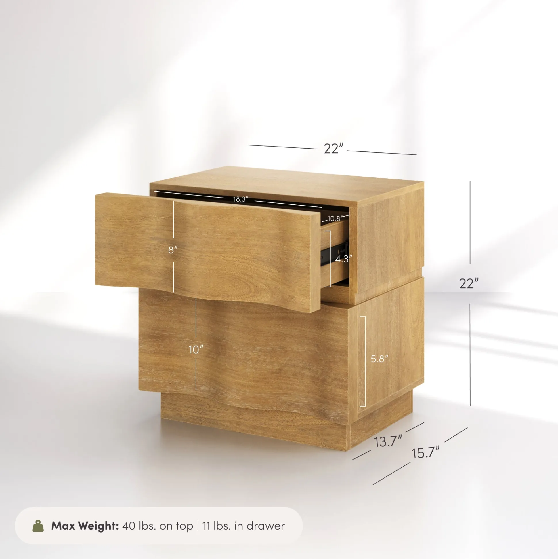 Modern Wood 2-Drawer Nightstand with Wavy Fronts Light Brown (Set of 2)