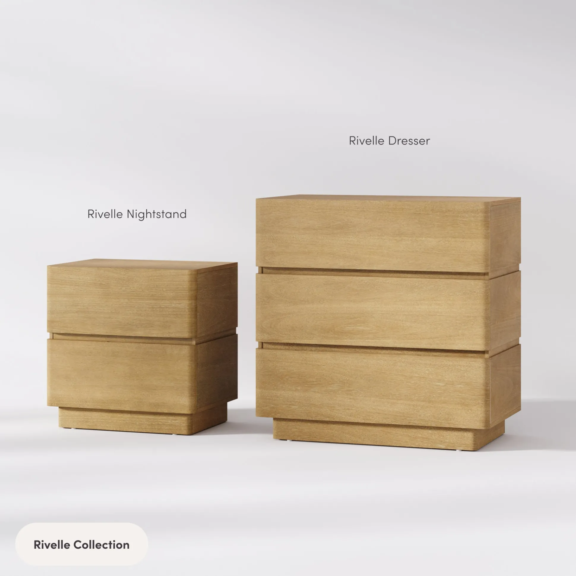 Modern Wood 2 Drawer Nightstand with Rounded Edges Light Brown
