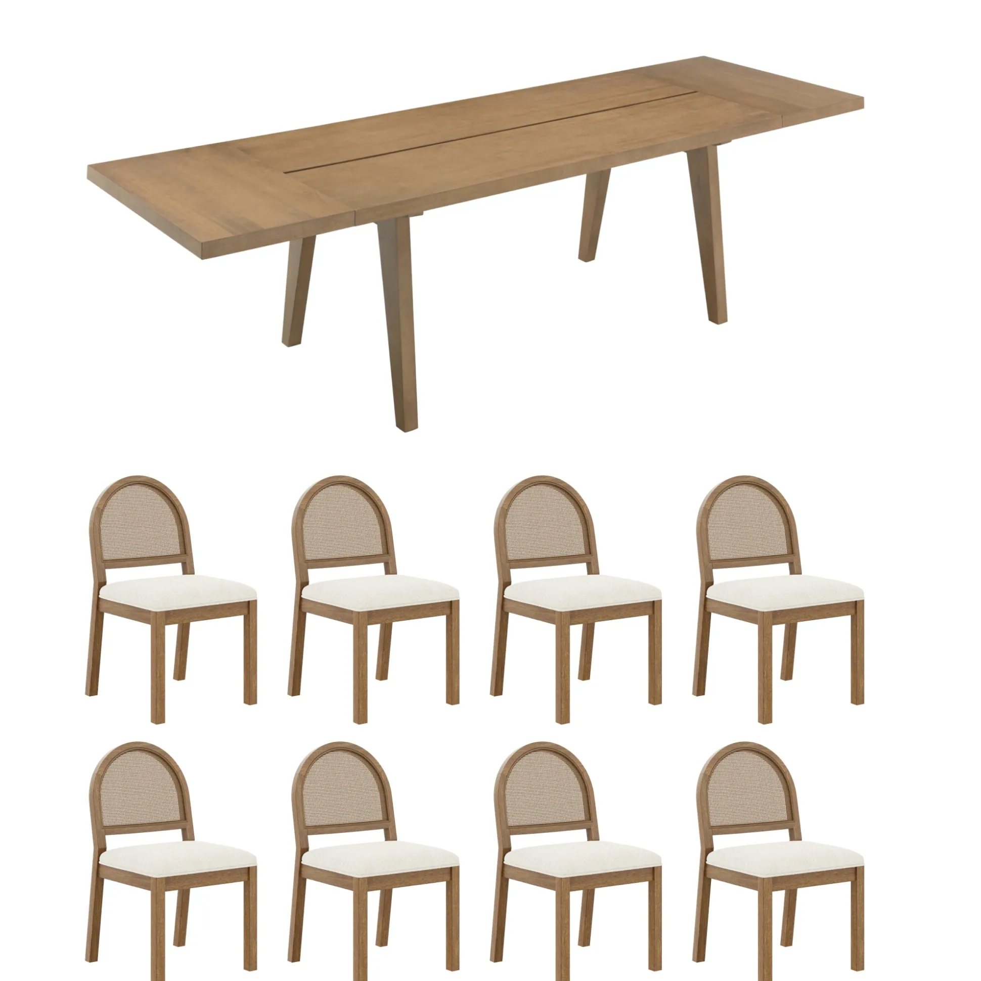 Natural Rattan Dining Table Set (8 Chairs)