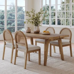 Natural Rattan Dining Table Set (4 Chairs)