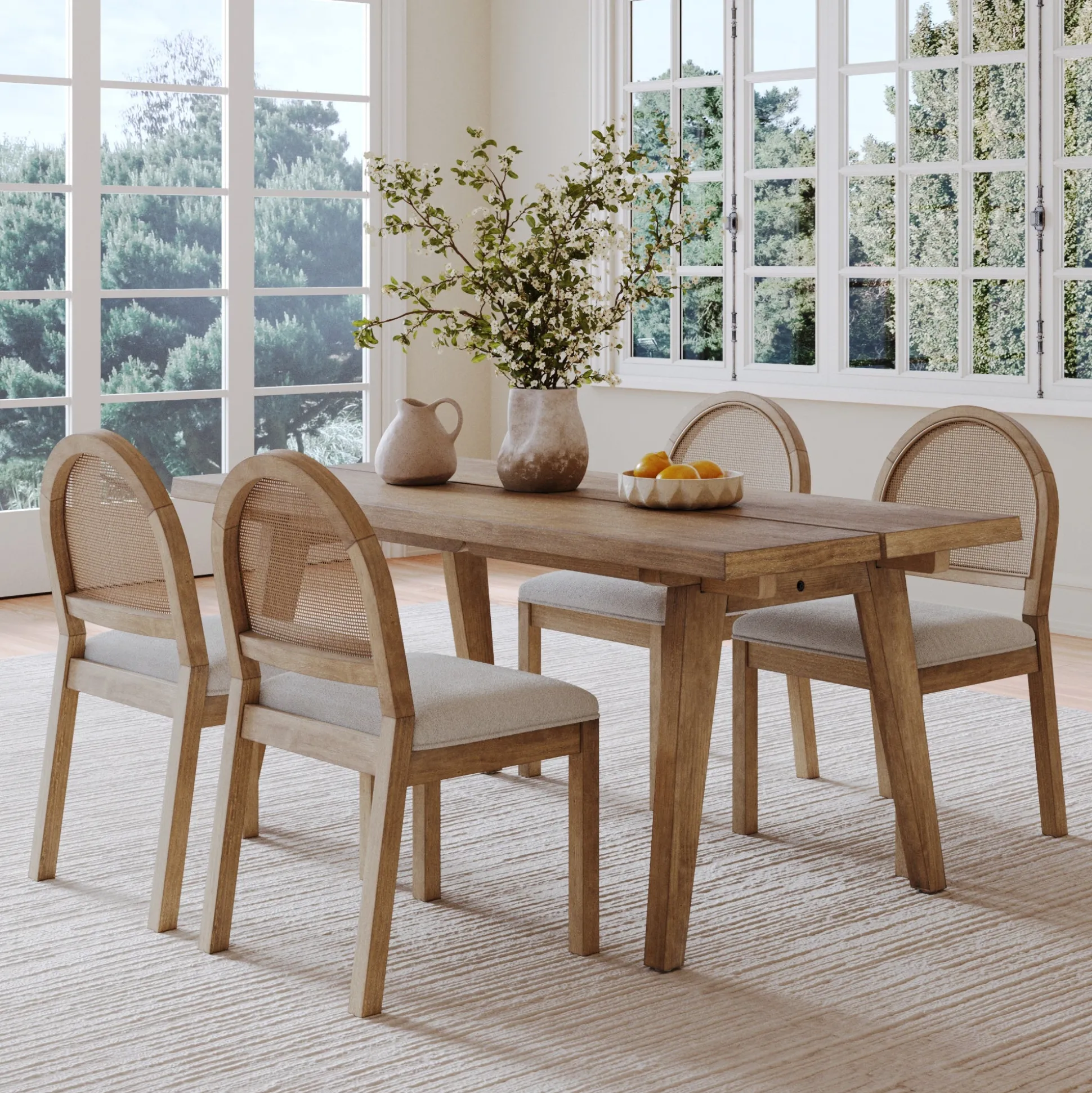 Natural Rattan Dining Table Set (4 Chairs)