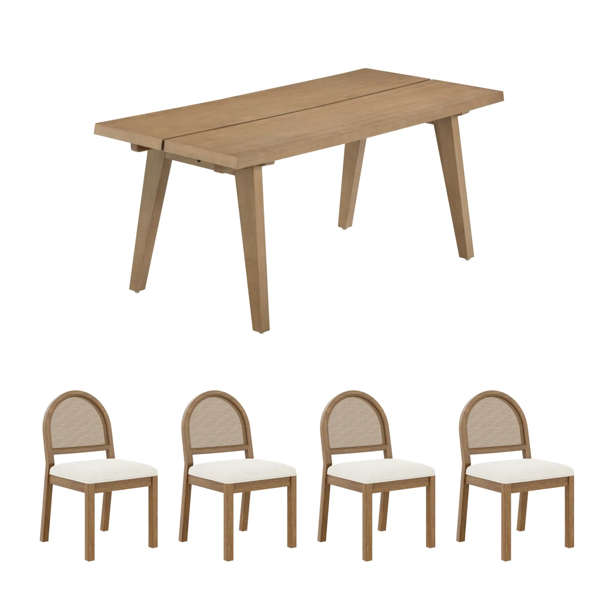 Natural Rattan Dining Table Set (4 Chairs)