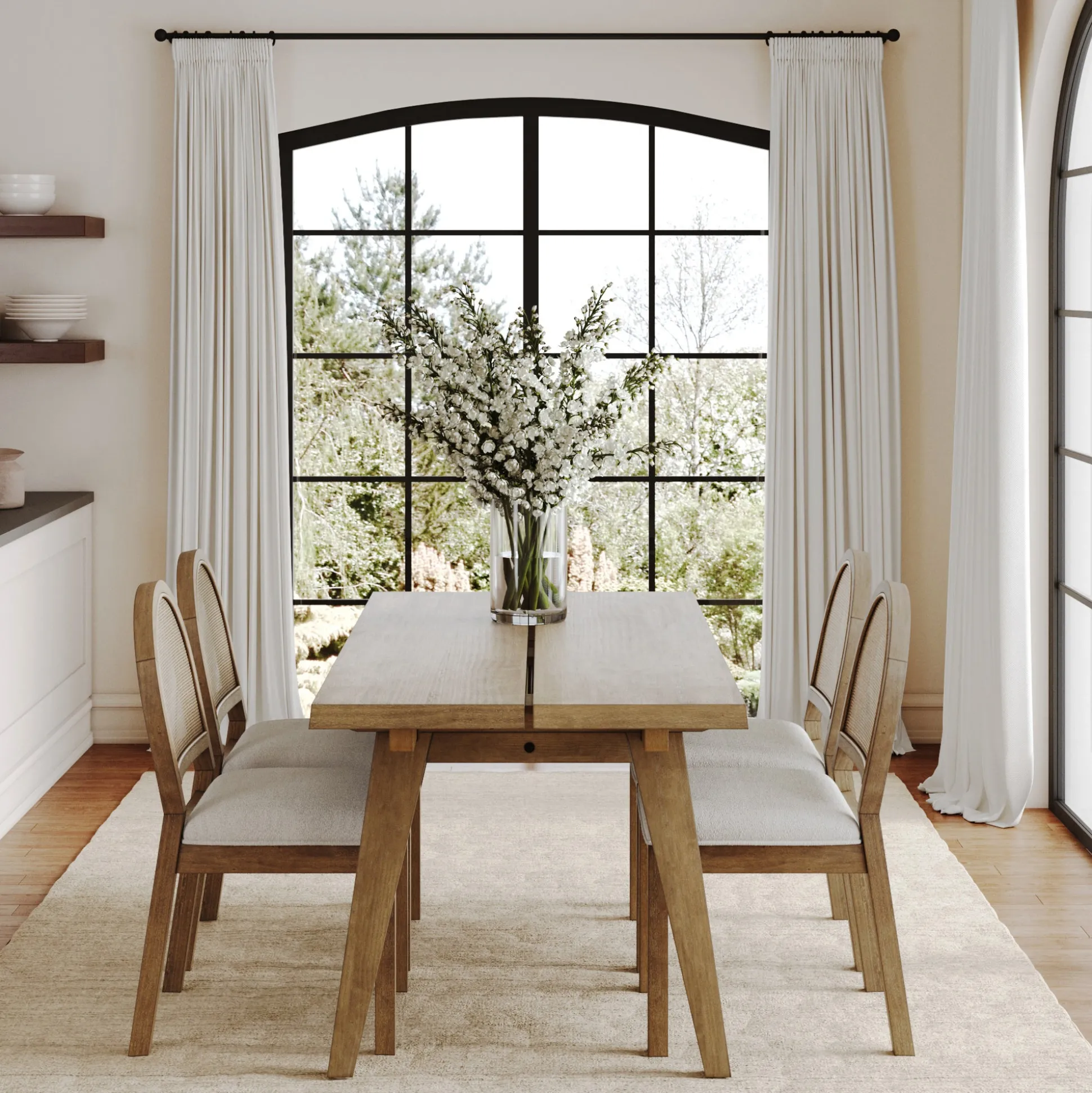 Natural Rattan Dining Table Set (4 Chairs)