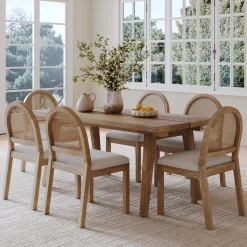 Natural Rattan Dining Table Set (6 Chairs)