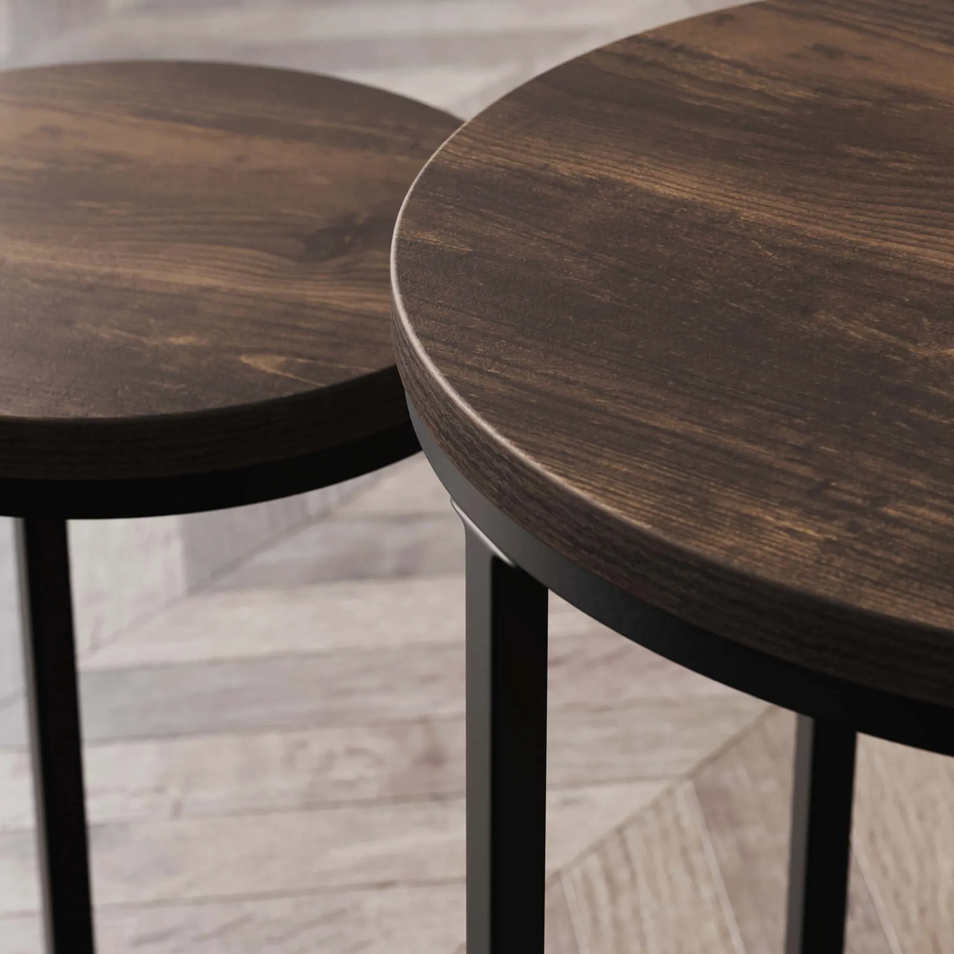 Nesting Round End Table Set Black/Nutmeg (Set of 2)