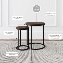 Nesting Round End Table Set Black/Nutmeg (Set of 2)
