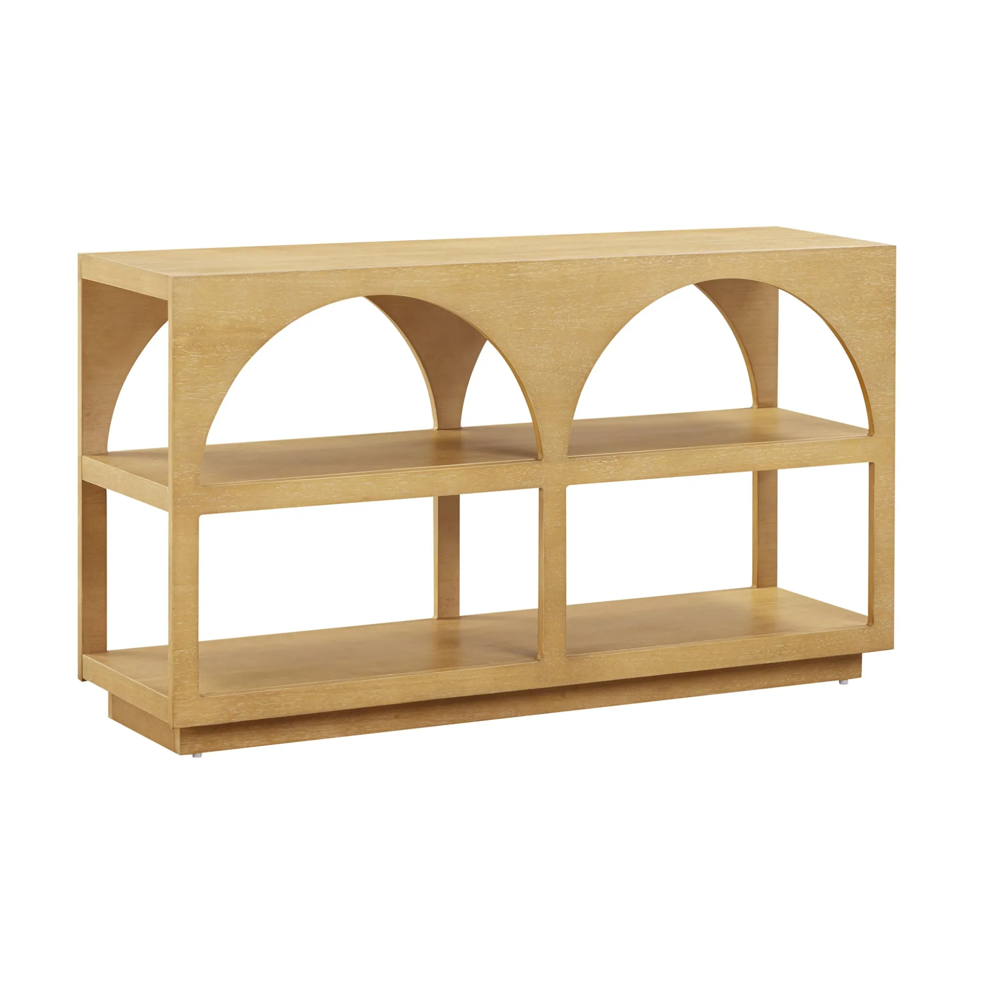 Organic Modern Wood Arched Open Shelf Storage Cabinet Light Brown