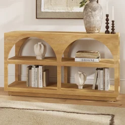Organic Modern Wood Arched Open Shelf Storage Cabinet Light Brown