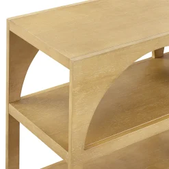 Organic Modern Wood Arched Open Shelf Storage Cabinet Light Brown