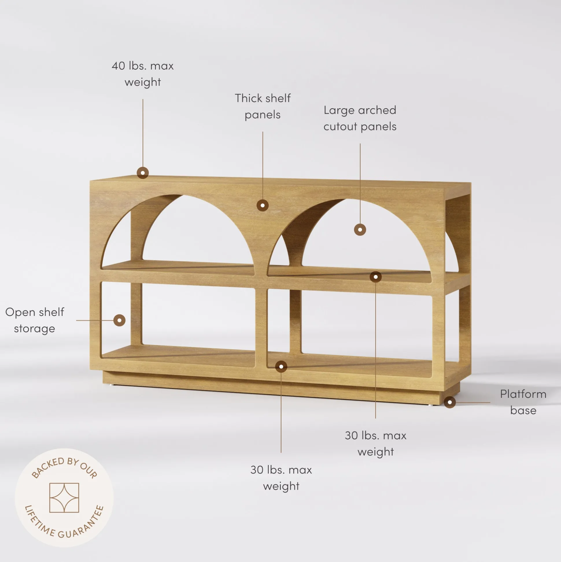 Organic Modern Wood Arched Open Shelf Storage Cabinet Light Brown