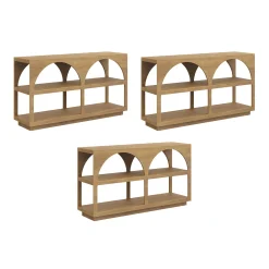 Organic Modern Wood Arched Open Shelf Storage Cabinet Light Brown (Set of 3)