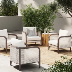 Outdoor Wood & Rattan Patio Arm Chairs Graphite (Set of 4)